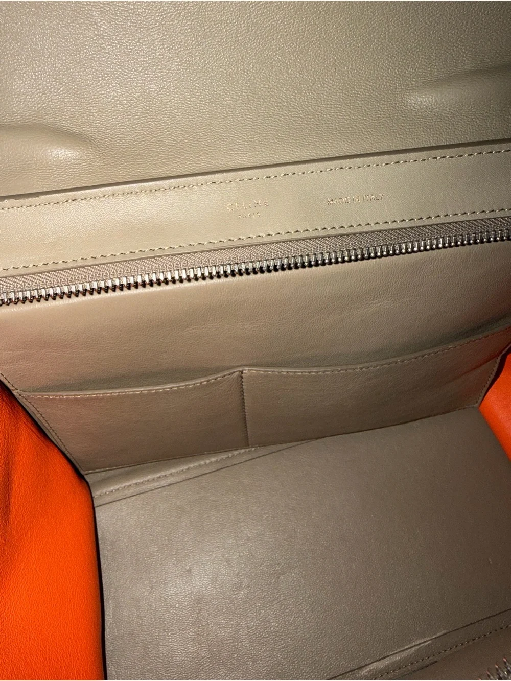 Celine Leather Top-Handle Trapeze Bag in Black, Taupe & Orange - Pre-Loved - Picture 11 of 13